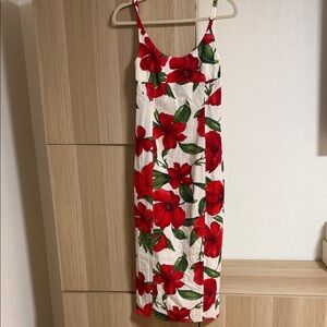 Mango Red and Green Floral Midi Dress